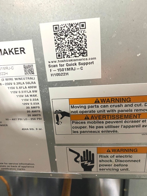 Ice Maker / Hoshizaki F-1501MRJZ-C Air-cooled Cubelet-style with 1353 Lb/Day