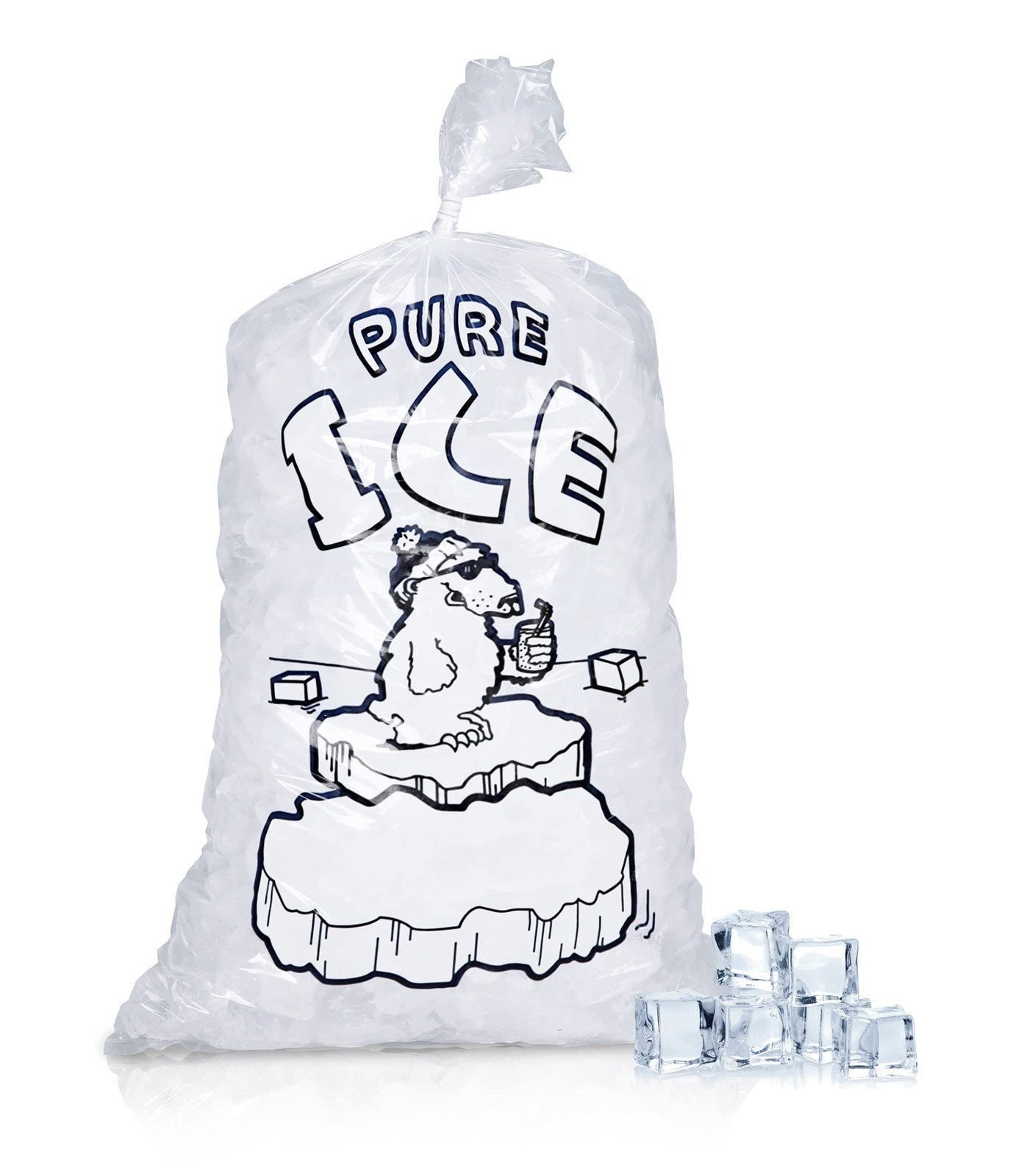 Wicket Ice Bags Polar Bear Printed 20 lb with Twist Ties 500 Count 14.25 x 28 in