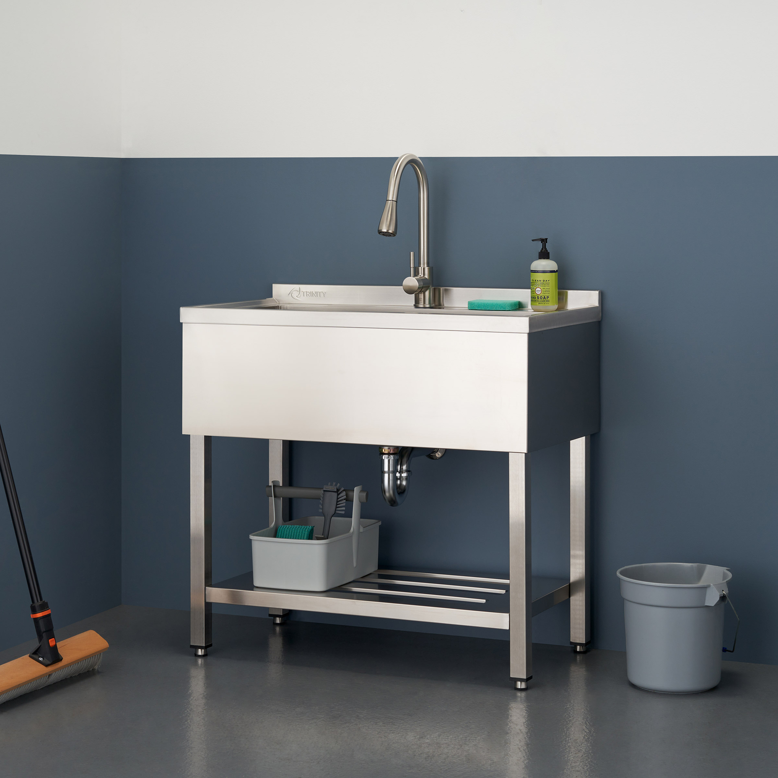 TRINITY Heavy-Duty Stainless Steel Utility Sink, Pull-Out Faucet, 30″ X 14″ NEW
