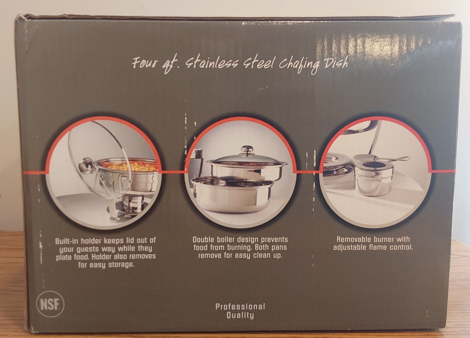 NSF 4 qt Stainless Steel Round Chafing Dish with Lift-Off Lid