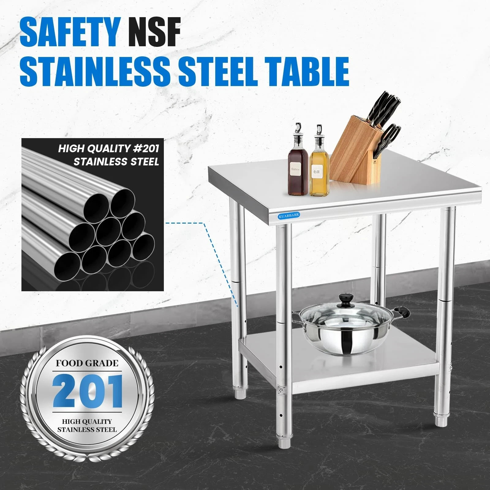 Stainless Steel Table for Prep & Work with Undershelf 18 x 24 Inches NSF Metal