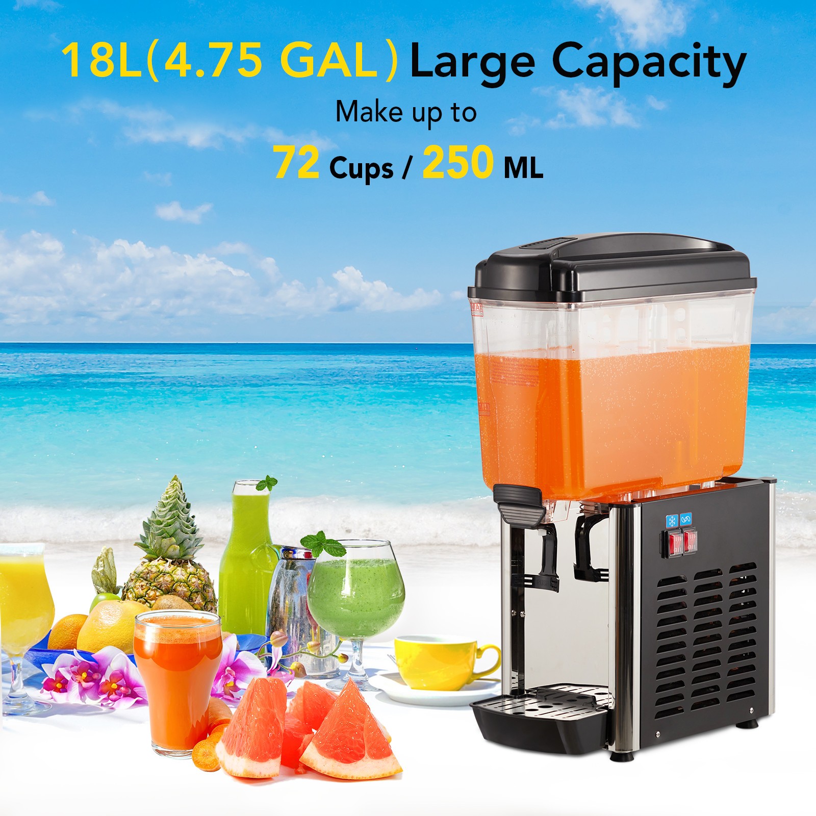 200W Commercial Beverage Dispenser Cold Juice Ice Drink Dispenser 1 Tanks Party