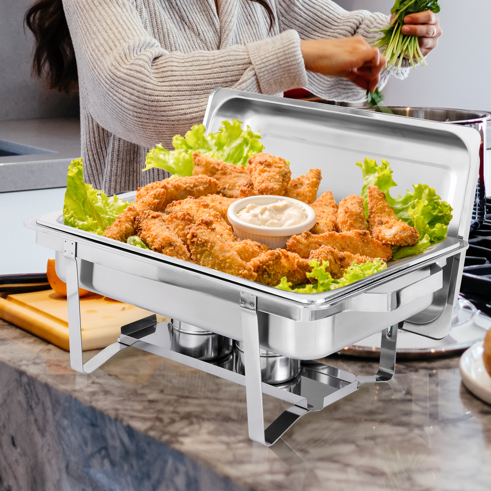 6 Pack Chafing Dish Buffet Set 8 Qt Stainless Steel Chafer Catering Warmer Set