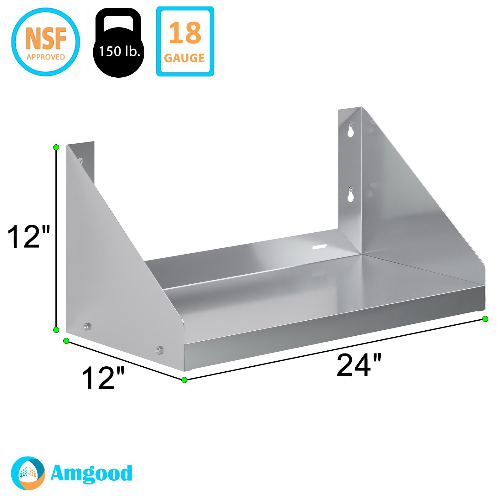 12 in. x 24 in. Stainless Steel Wall Shelf with Side Guards
