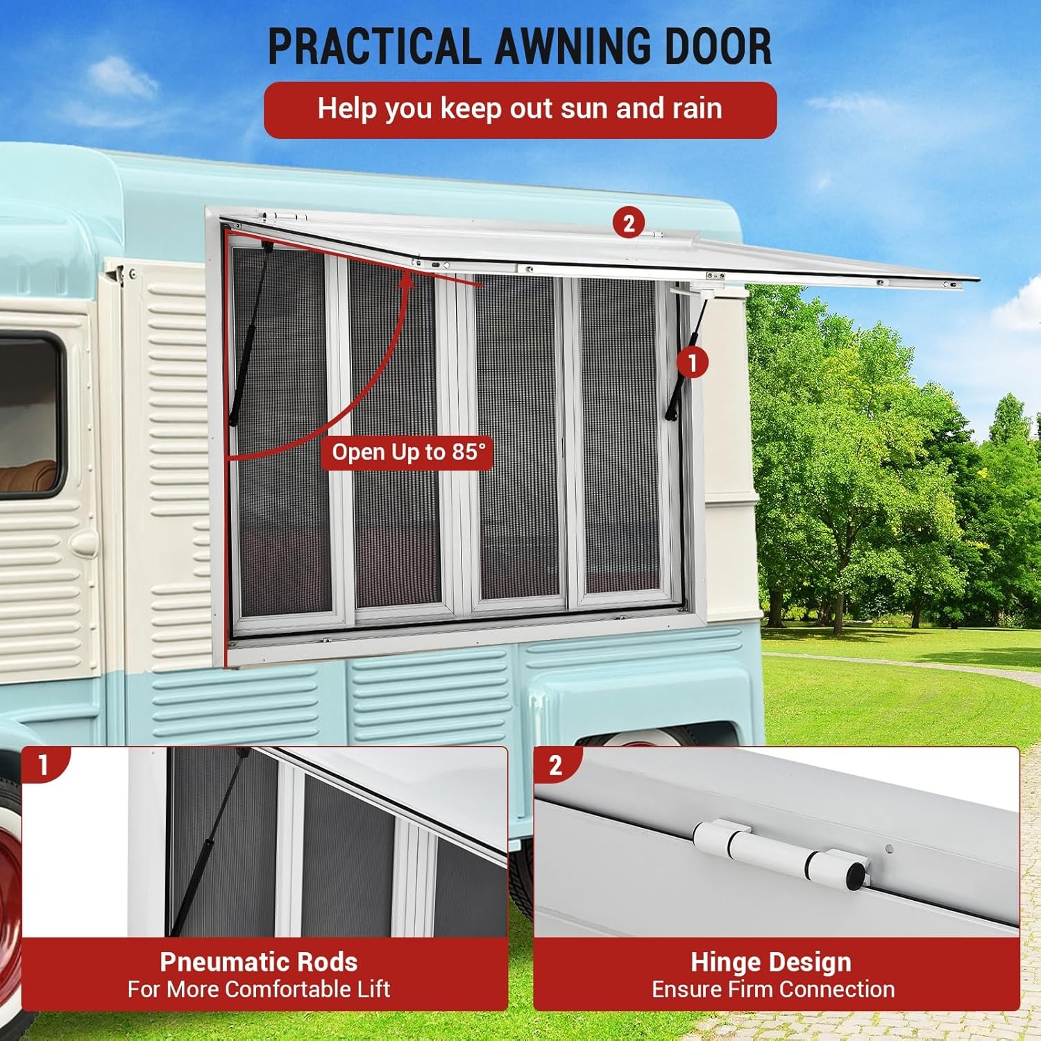 45″ W x 30″ Concession Window Aluminum Alloy with Awning & 4 Screen Windows