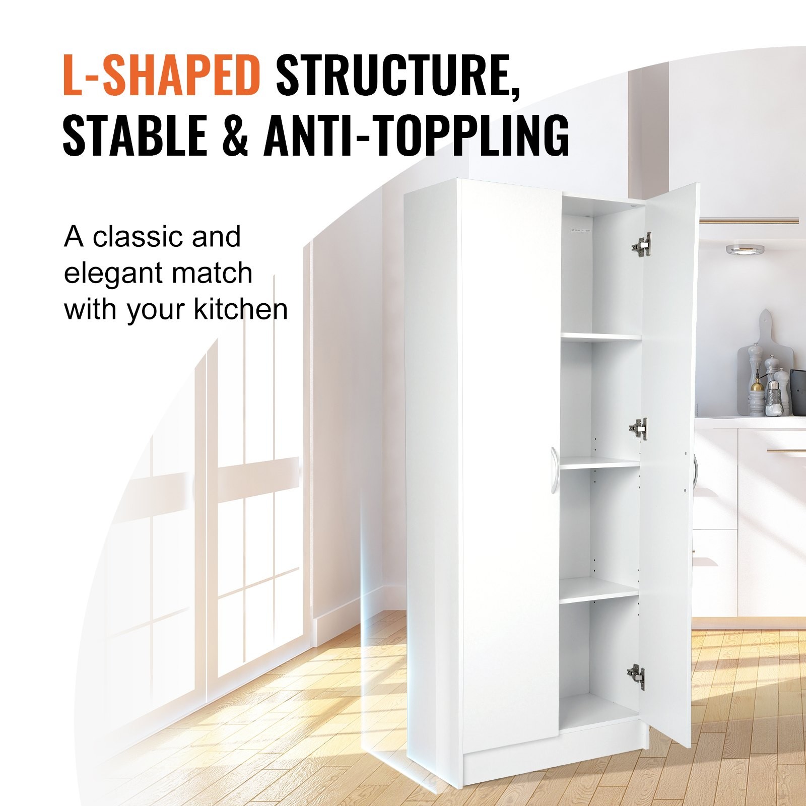 Kitchen Pantry Cabinet, 60″ Tall Food Pantry Storage Cabinet, 110LBS Freestandin