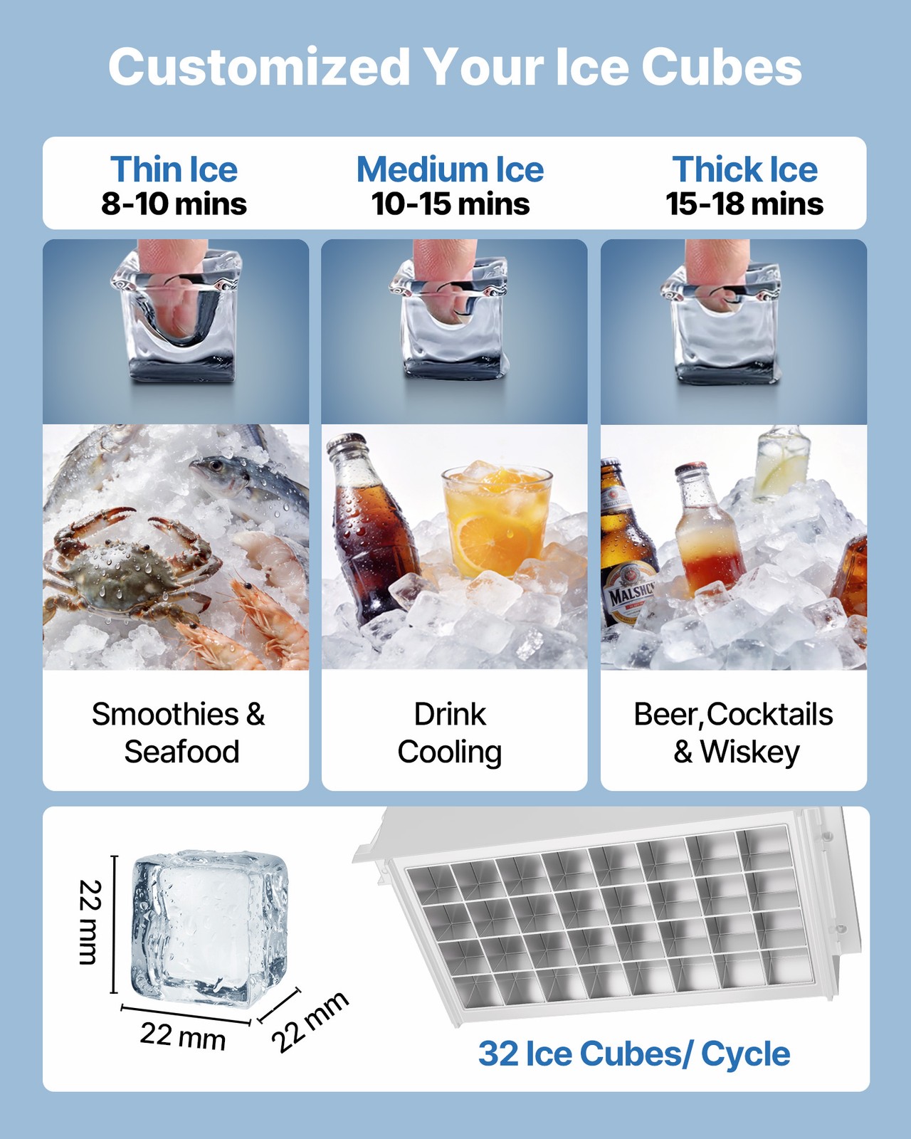 VEVOR Commercial Ice Maker 90/120/130/150/265/440 lbs/24h Ice Cube Machine Bar