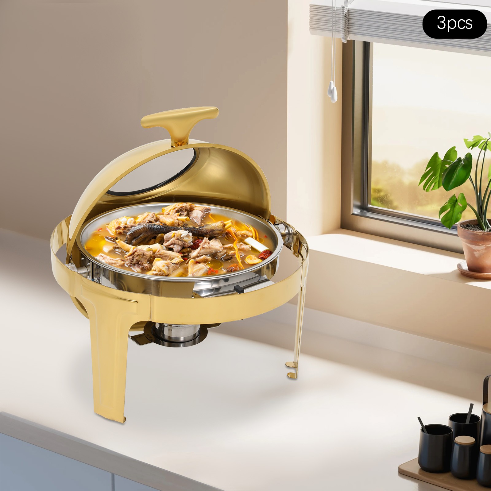 3Pcs Chafing Dish Buffet Set Stainless Steel Buffet Warmer Chafers &Warmers Sets