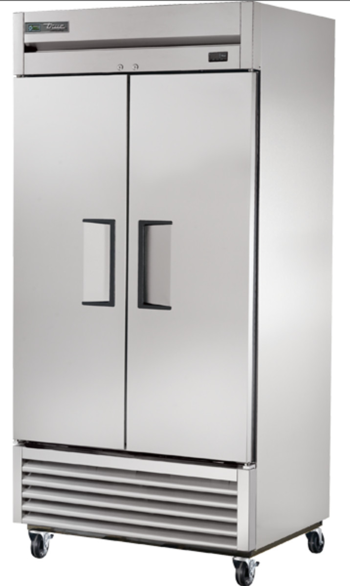 2 Door Narrow Refrigerator True T-35 NSF Cooler Stainless Upright Reach In #4861