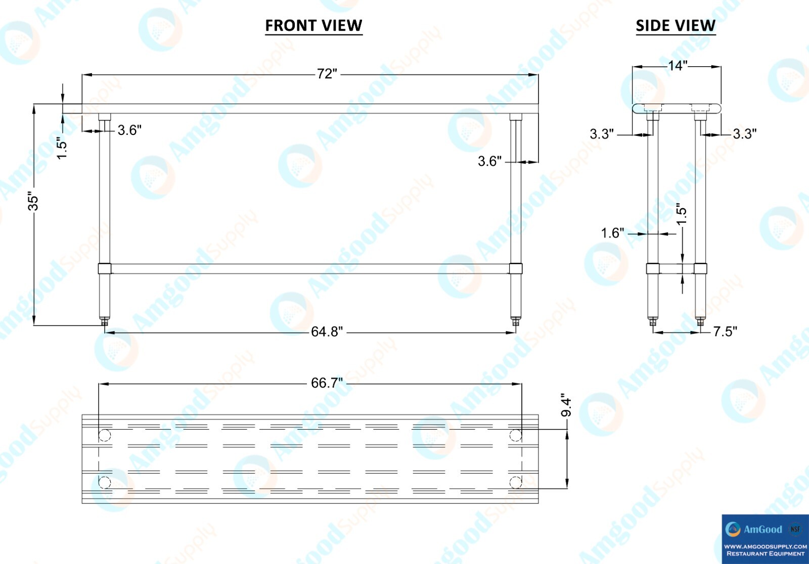 14 in. x 72 in. Stainless Steel Table