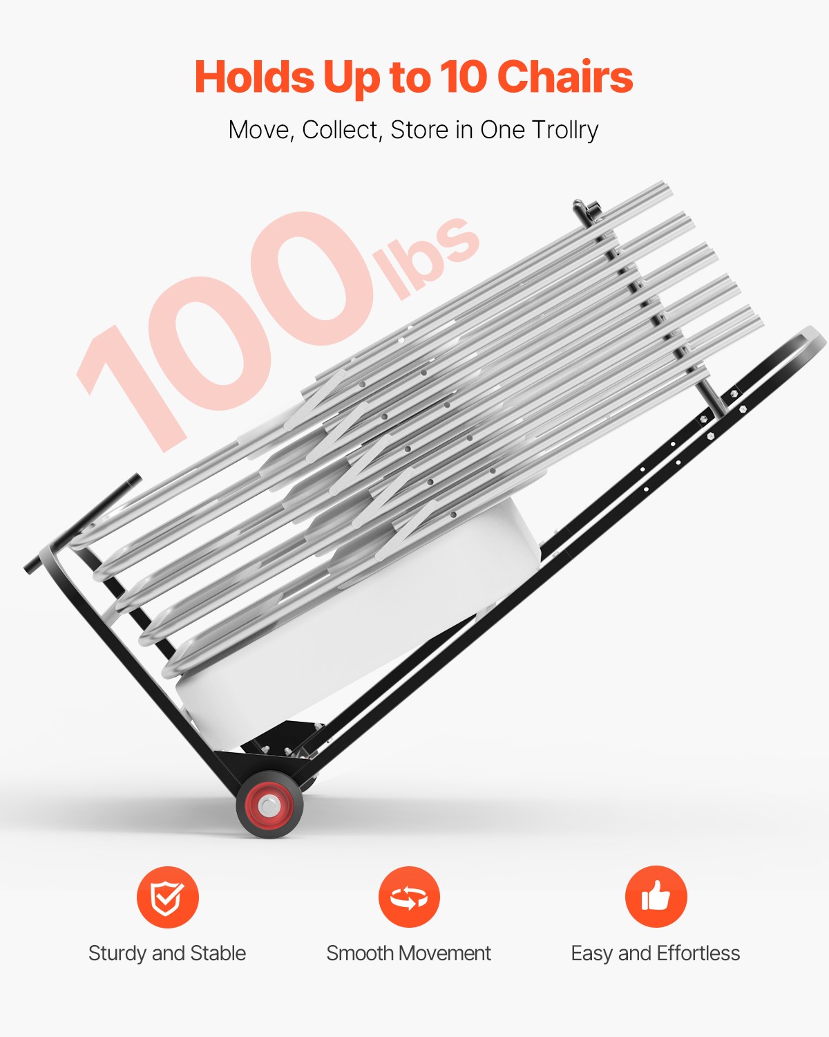 VEVOR Folding Chair Rack Cart for 10 Chairs of 100 LBS Push-Style Chair Dolly
