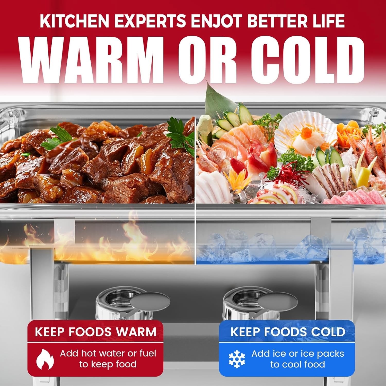 Chafing Dish Buffet Set Stainless Steel Food Warmer with 3 Pan for Wedding