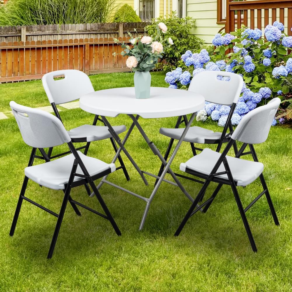 4 Pack Commercial Folding Chairs Set Steel Frame Plastic Seat White for Party