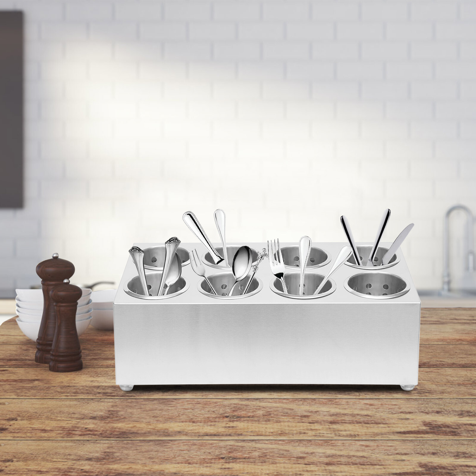 8 Hole Stainless Steel Flatware Holder Commercial Silverware Storage Organizer