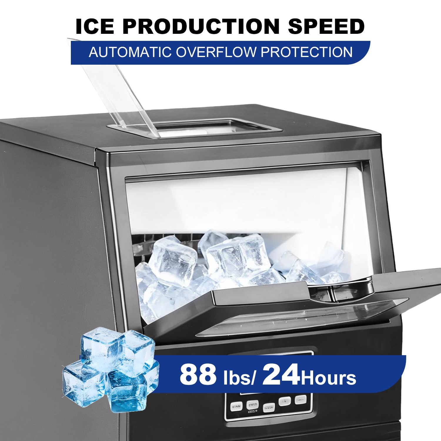88lbs Commercial Ice Machine Bar Ice Maker Undercounter Restaurant Ice Cube