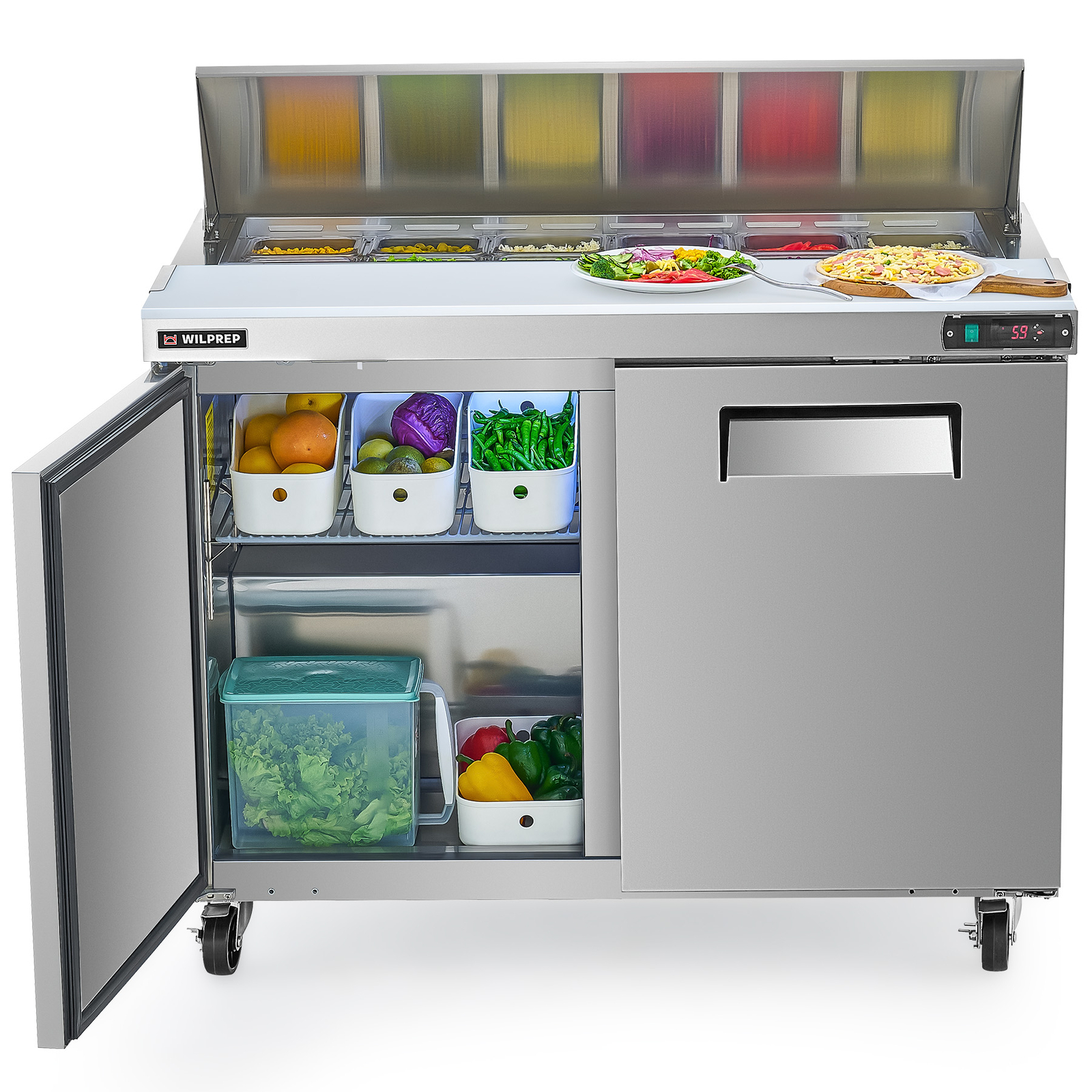 WILPREP 48″ Commercial Refrigerated Salad Sandwich Prep Table 2 Door Cooler ETL