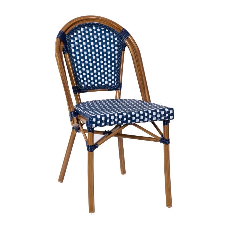 Bistro Style Navy & White Armless Dining Chair With Bamboo Aluminum Frame