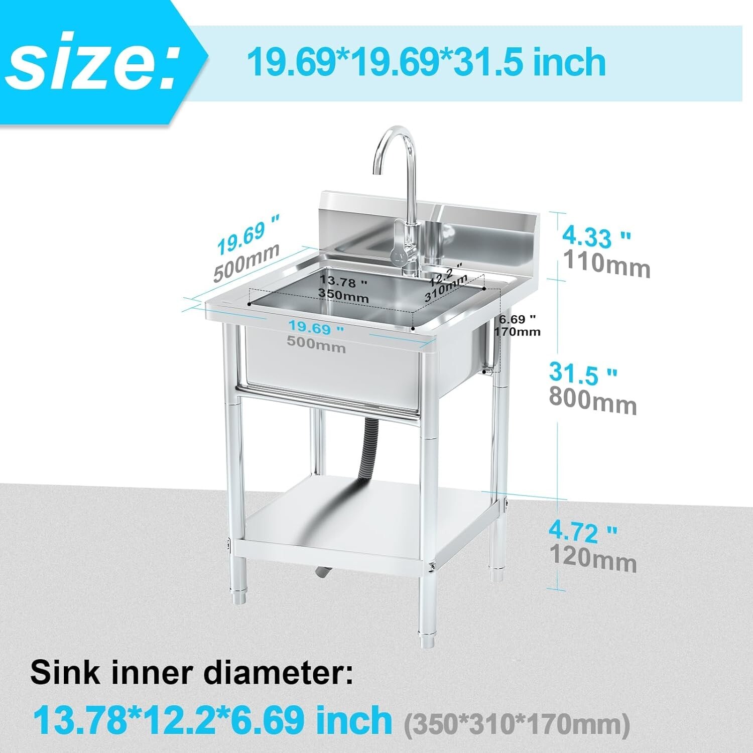 Stainless Steel Sink Utility Kitchen Standing Commercial Restaurant Laundry Sink