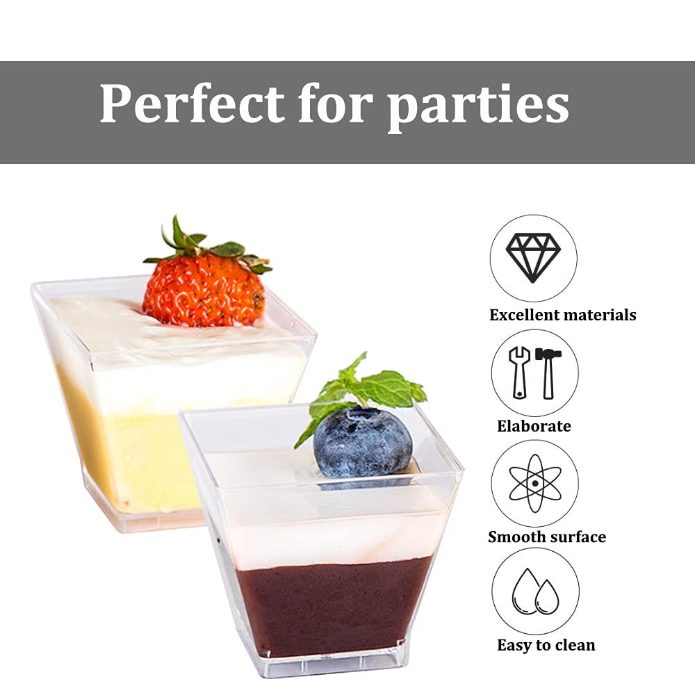 Jnnzzggu 50Pcs Square Mini Plastic Dessert Cups,3.5Oz Clear Plastic Parfait A…