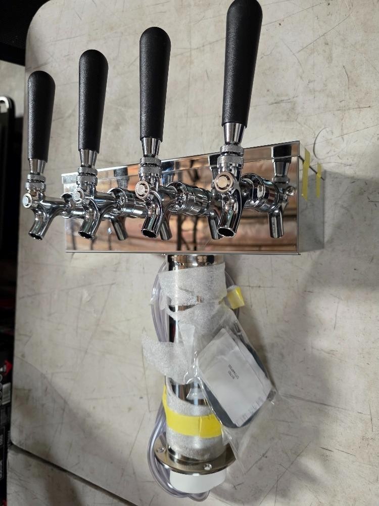 MICRO MATIC 4 Tap T Tower Glycol Cooled Polished Stainless Steel 4 Black Handle