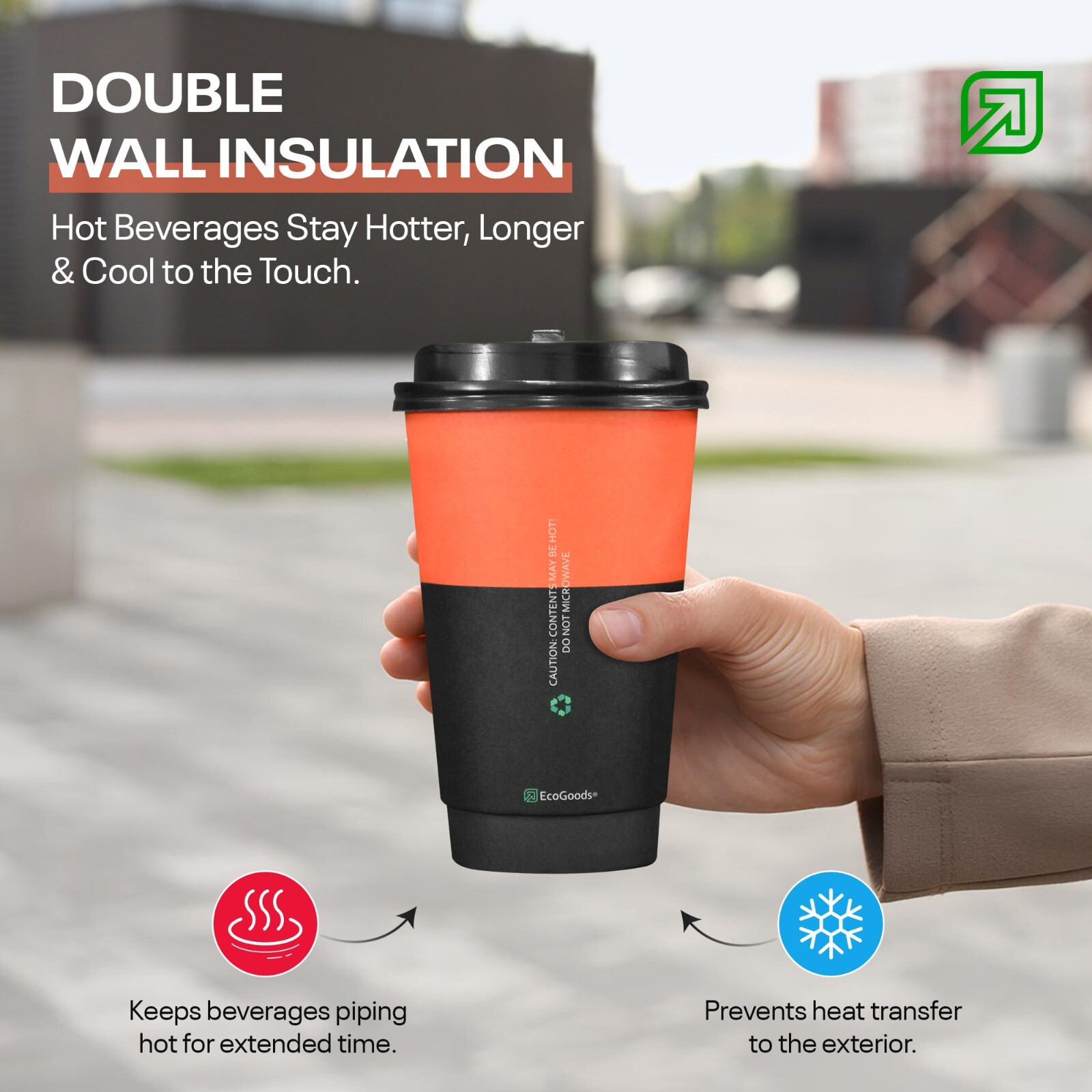 EcoGoods 16 oz. Disposable Insulated Paper Coffee Cups w/ Black Lids (50 Pcs)