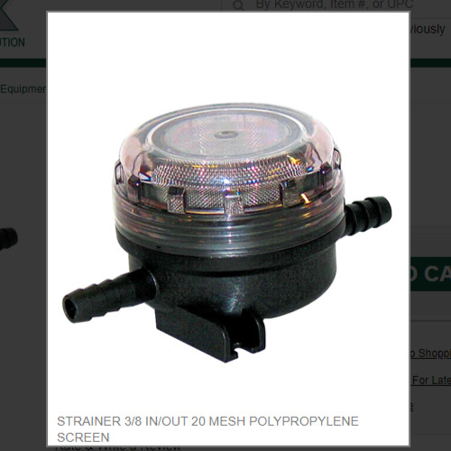 STRAINER 3/8 IN/OUT 20 MESH POLYPROPYLENE SCREEN, # 01720-103S