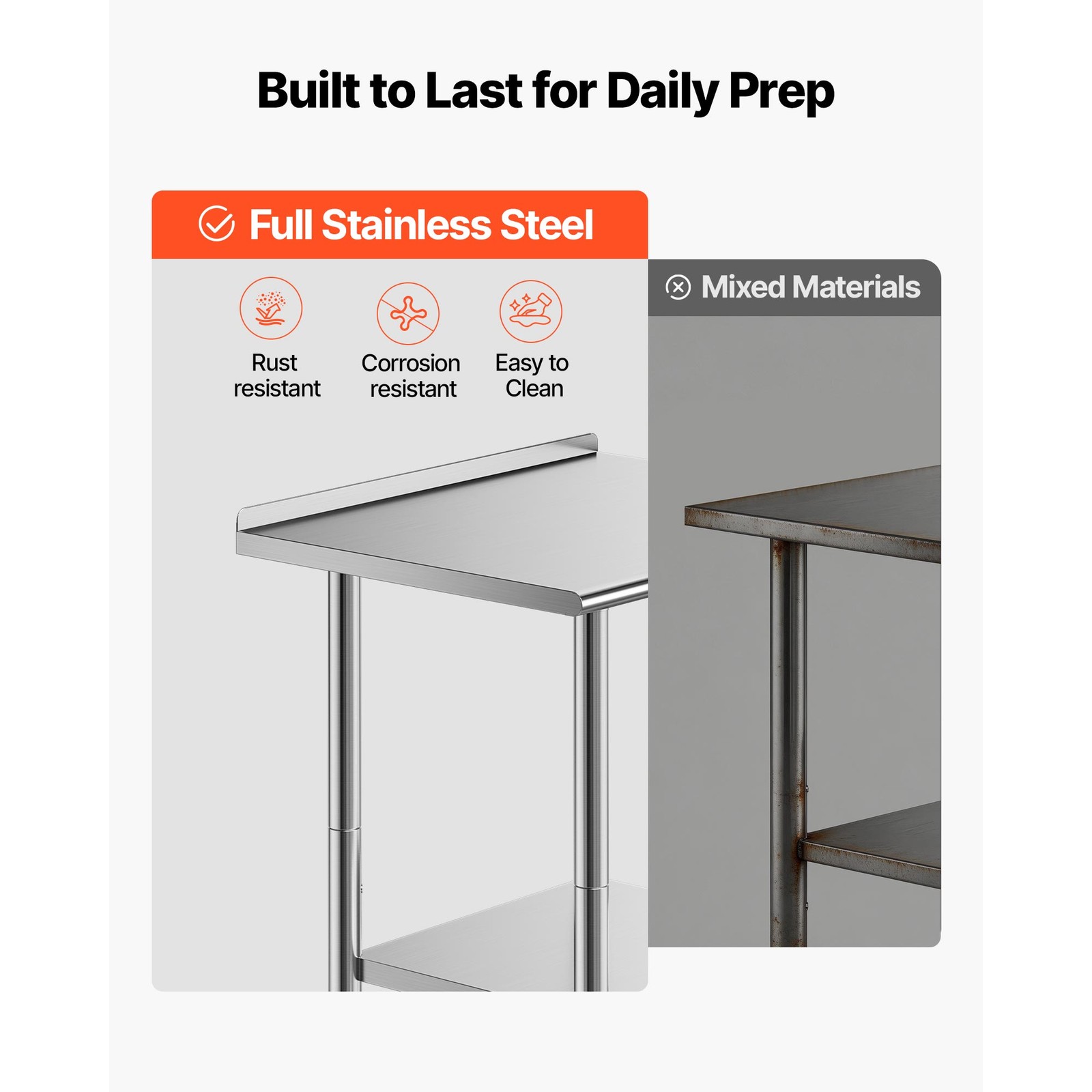 Uimoso Commercial Stainless Steel Kitchen Prep Table for Catering Various Sizes