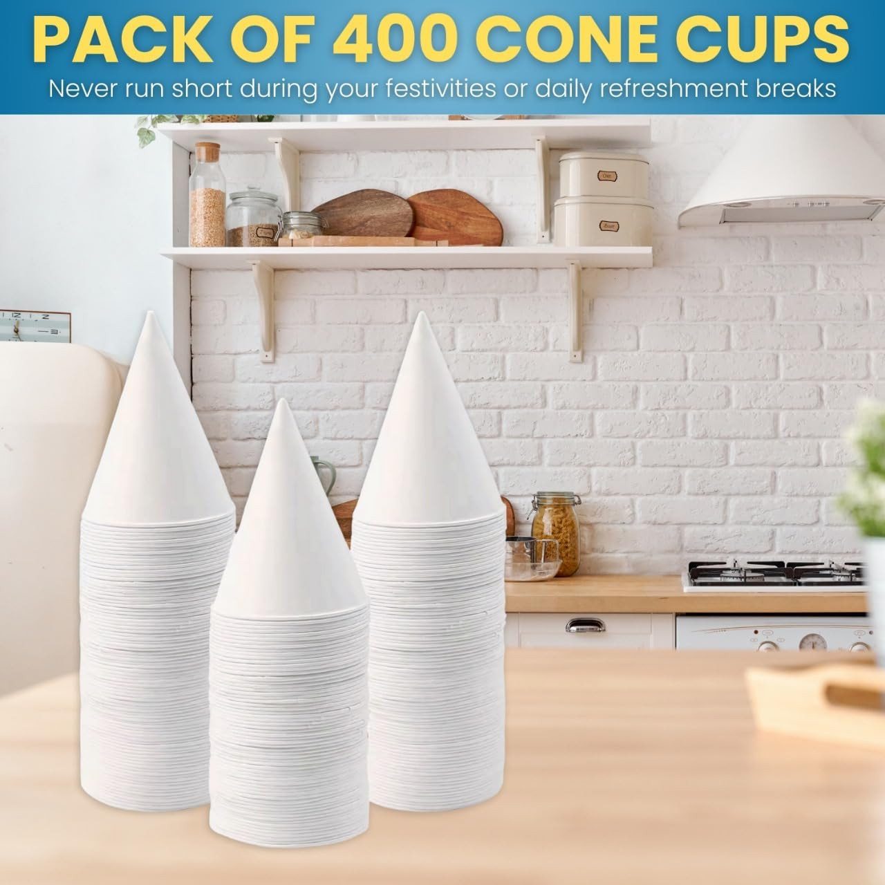 Disposable White Paper Cone Cups (Pack of 400-4.5 Oz) Eco-Friendly, Leak-Proof,