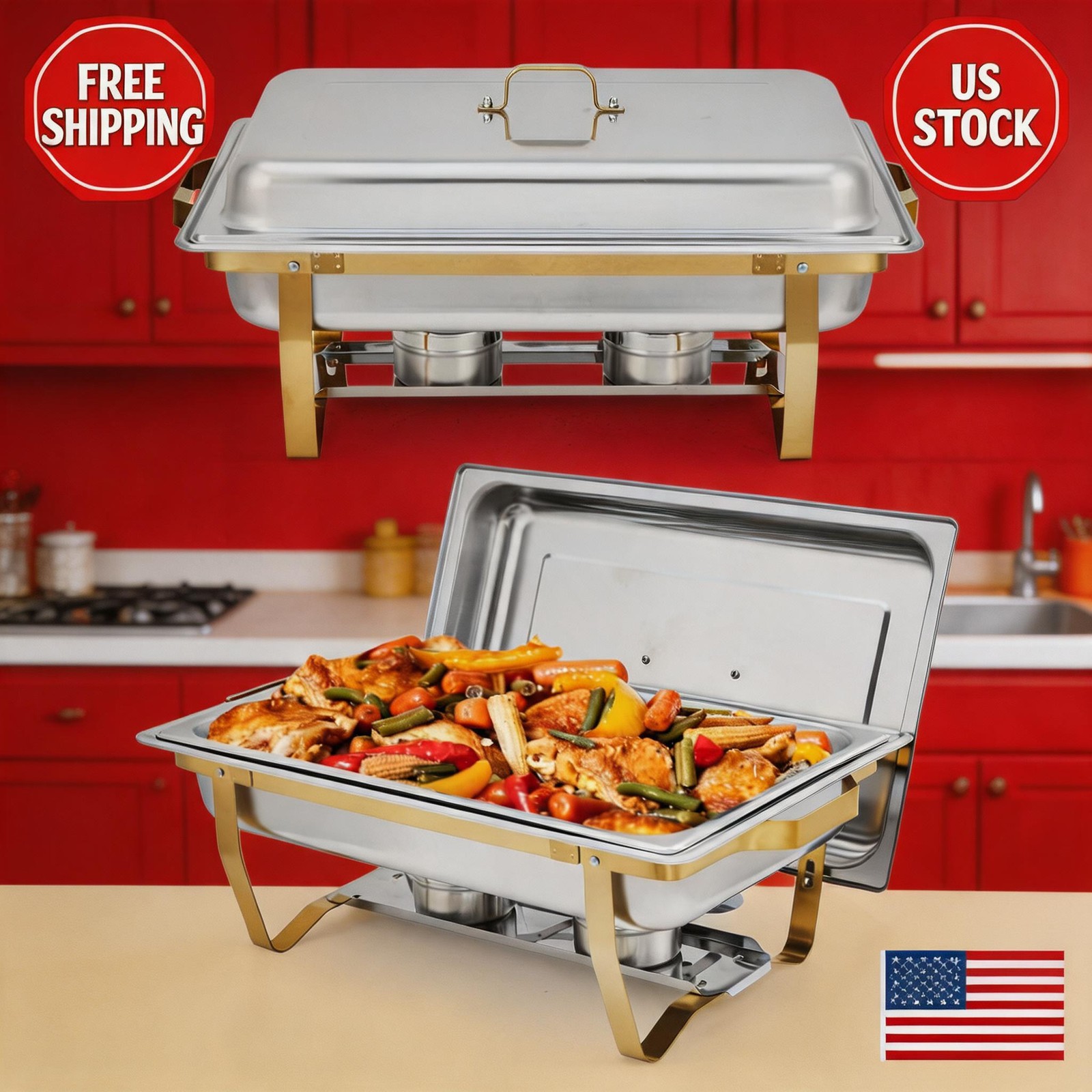 Superior Buffet Warmer Set – Rectangular Stainless Steel Chafing Dishes Food