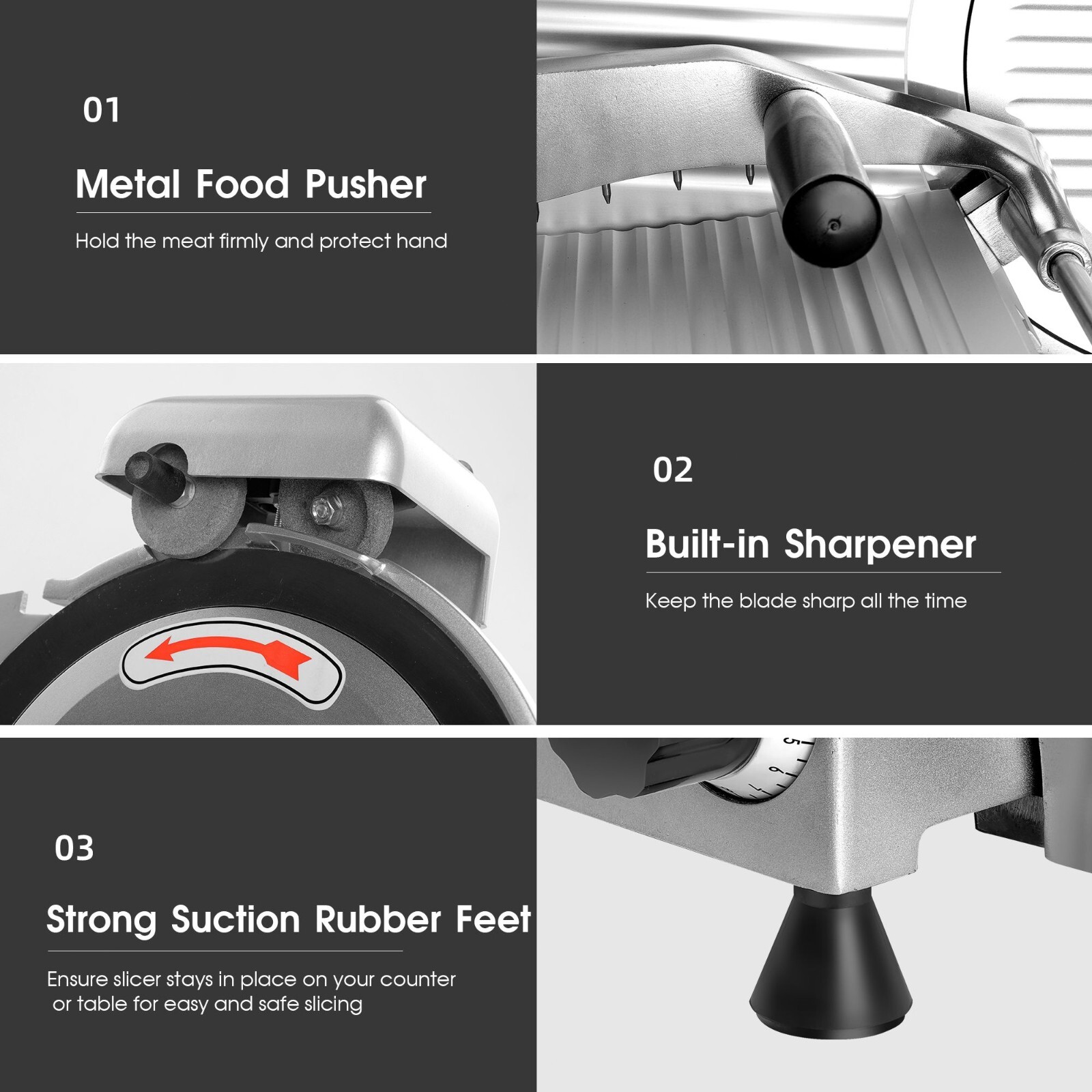 Zomagas 10in Electric Meat Slicer Commercial&Home Use Adjustable 0-13mm Cutter
