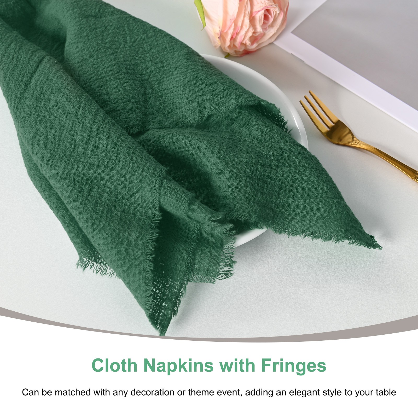 12-Pack 17″ x 17″( L x W ) Cotton Linen Fall Napkins with Fringe [Dark Green]