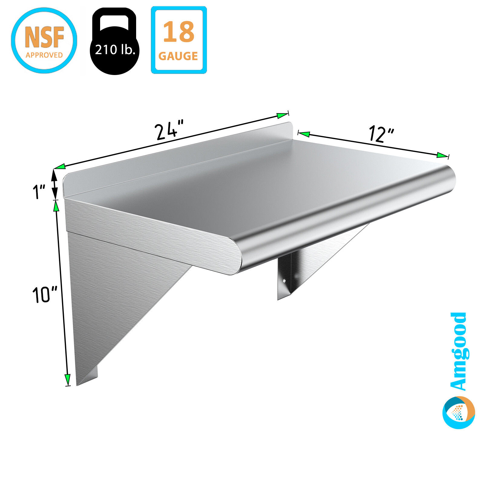 12″ x 24″ Stainless Steel Commercial Metal Wall Shelf | NSF ||