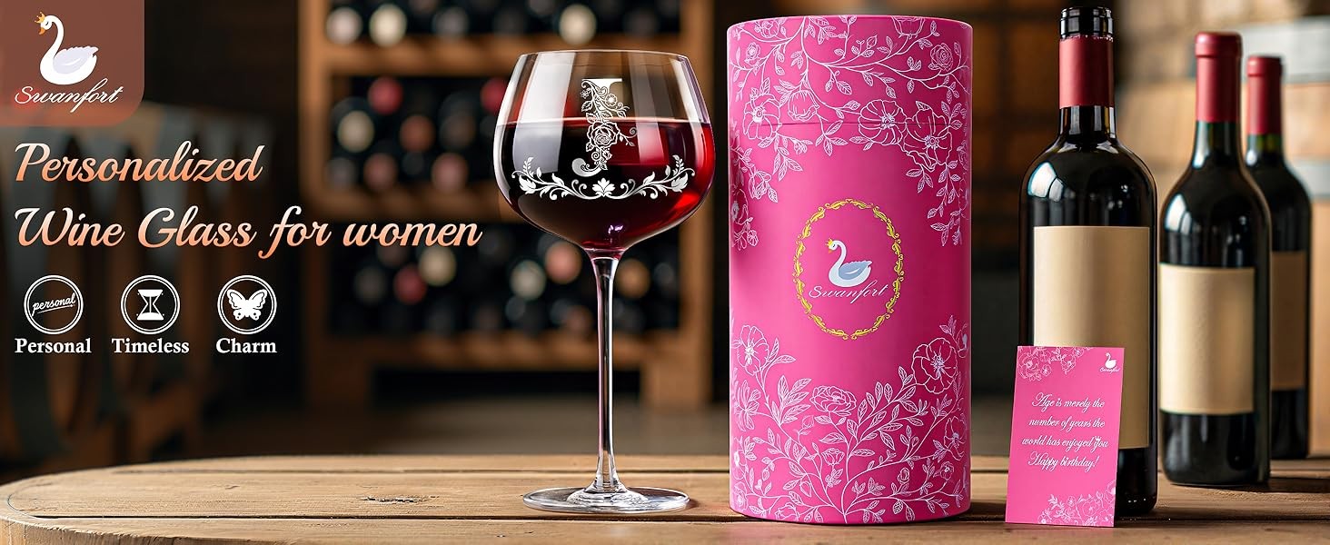 Personalized Wine Glass Gifts for Women, Custom A–Z Initial Wine Glasses,