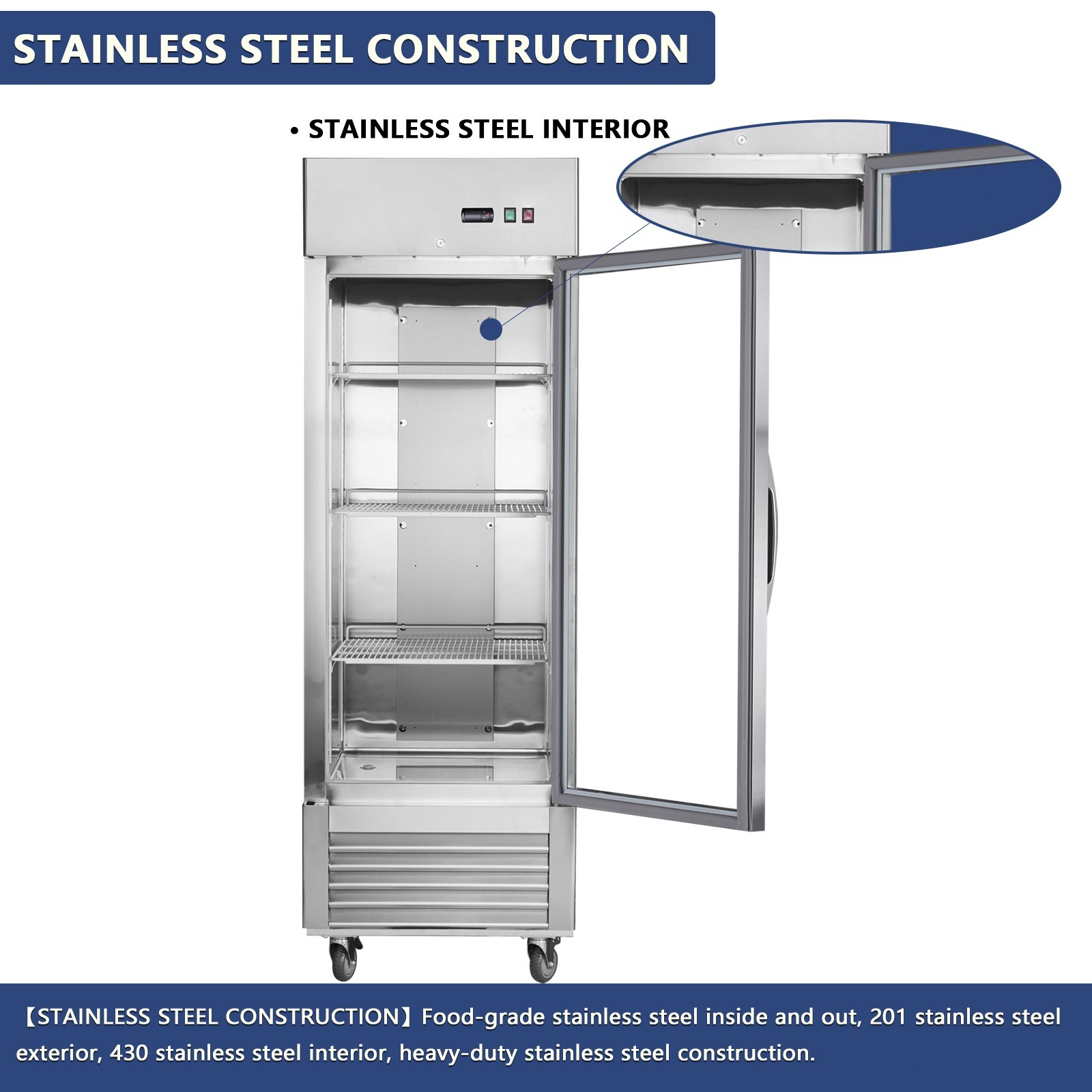 27»W Commercial Merchandiser Refrigerator | 18.7 Cu.ft 1 Glass Door Cooler