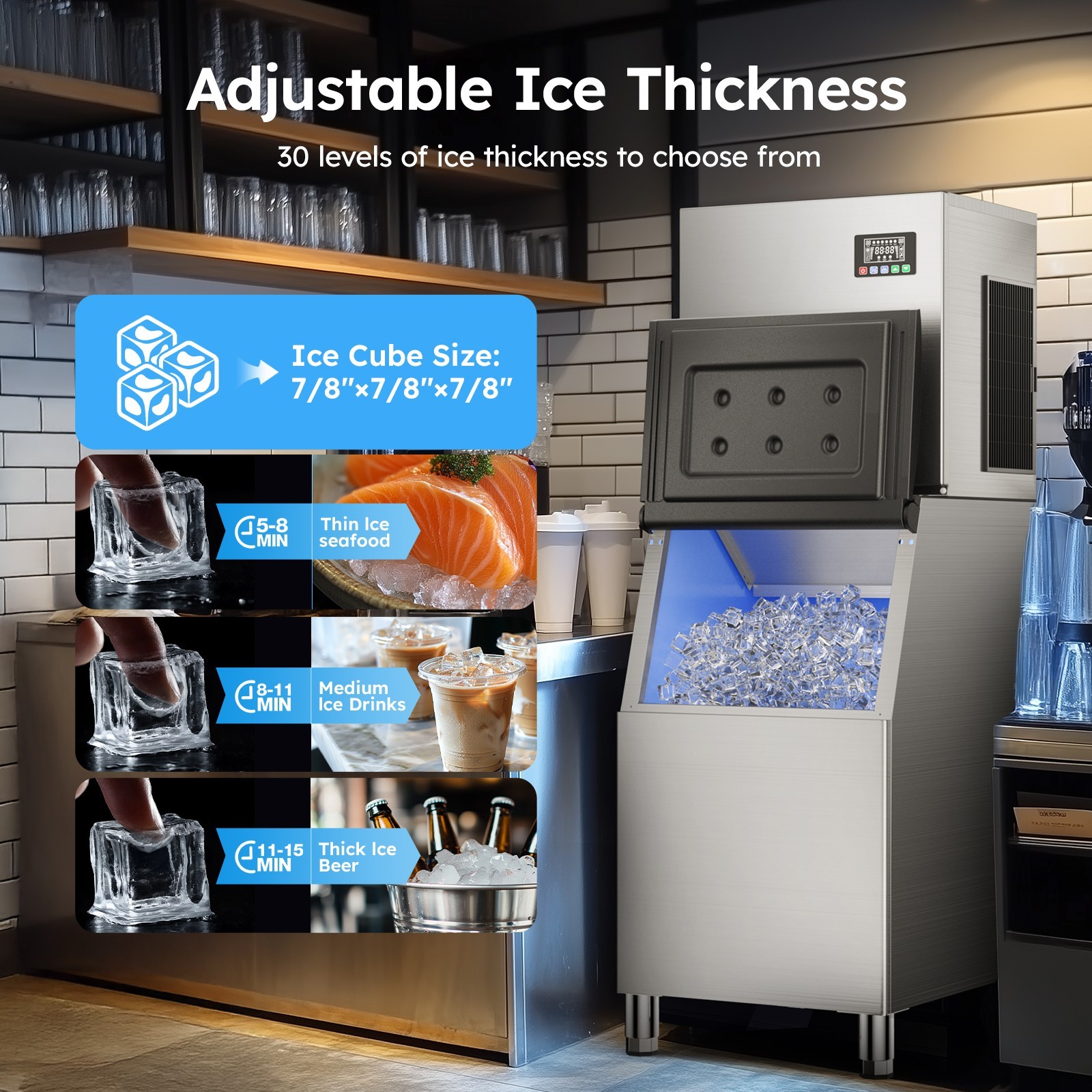550LBS/24H Air Cooling Commercial Ice Maker Machine with 400lbs Storage Bin