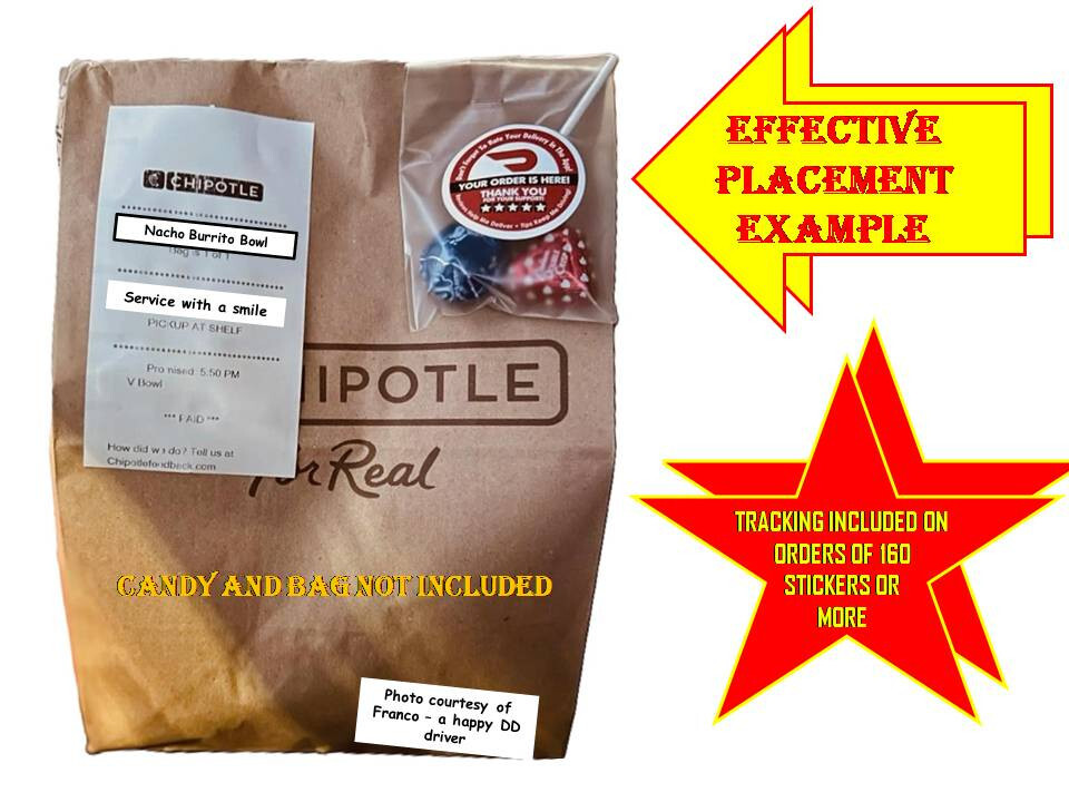 DoorDash Delivery Gear Seal Stickers Dasher Bag Thank You Improve 5 STAR RATING