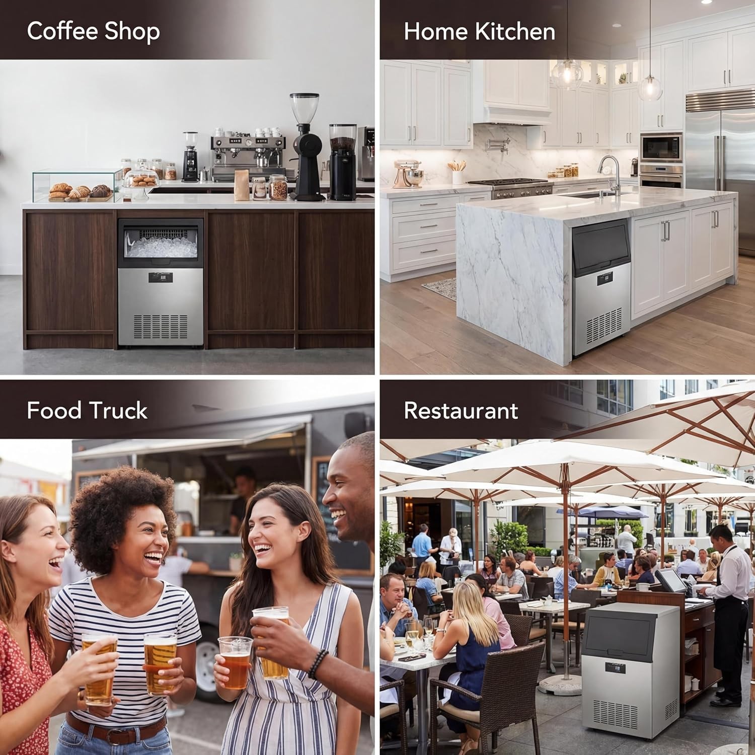 80LBS/24H Ice Maker 33LBS Storage 6 Sizes Quiet Stainless Steel Undercounter