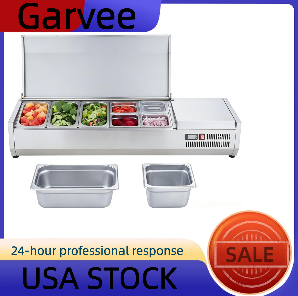 ⚡Stainless Steel Desktop Refrigerated Condiment Prep Station E55TW-g with Compre