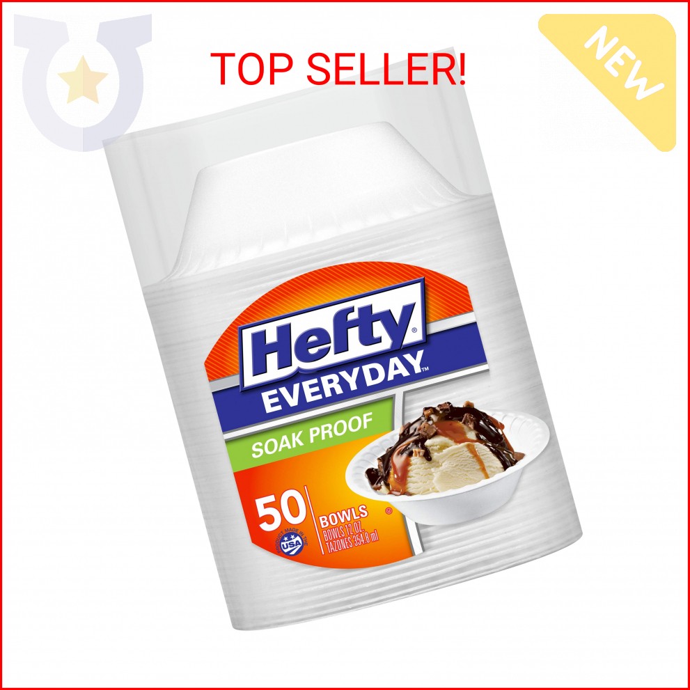 Hefty Everyday Soak-Proof Foam Bowls, 12 Ounce, 50 Count