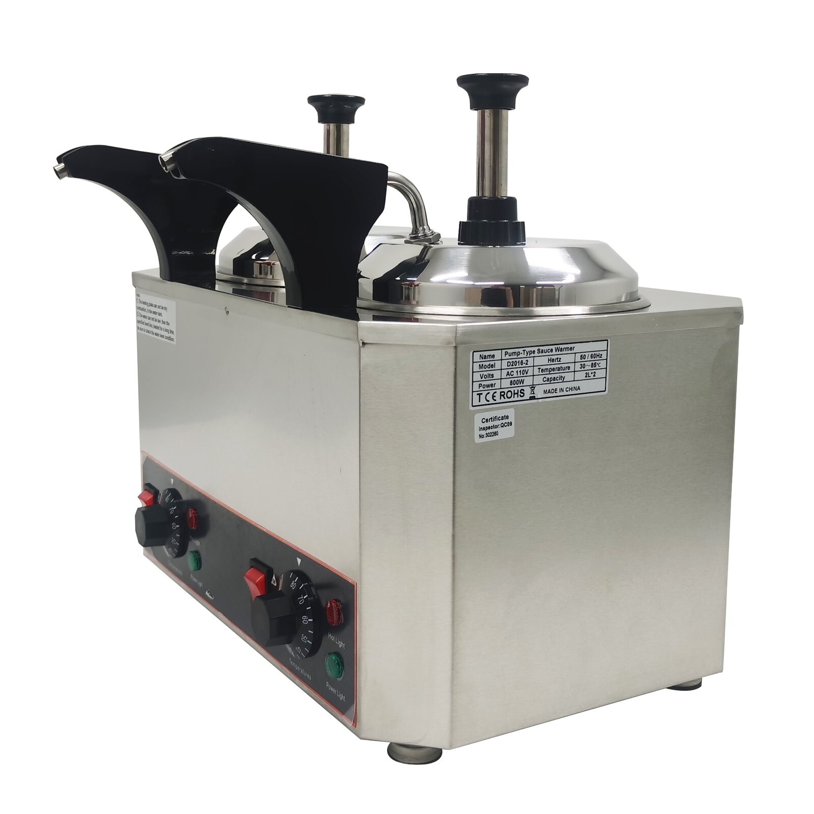 Pump Type Electric Sauce Warmer 2L * 2 Pots Condiment Dispenser Stainless Steel