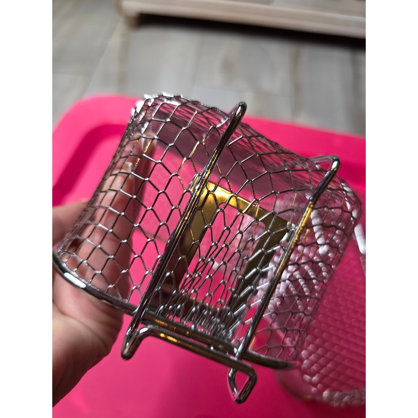 Set of 2 Silver Wire Mesh Deep Fryer Baskets with Hooks 8×4.5×4 Rectangular