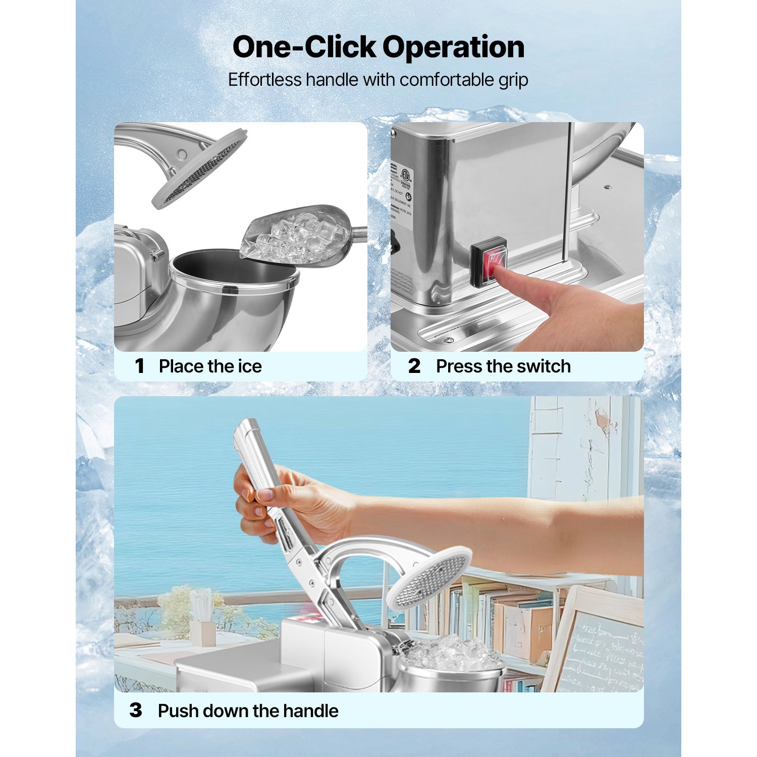 Commercial Ice Crusher 661LBS/H Electric Snow Cone Maker Shaved Ice Silver