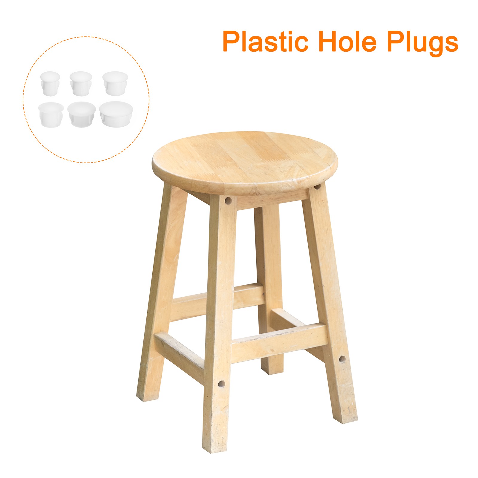 Nylon Plastic Hole Plug, 160Pcs 6 Sizes for Furniture Insert End Caps, White