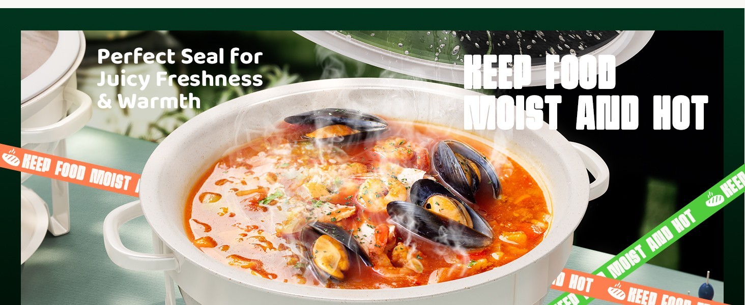 Chafing Dish Buffet 2-Pack 6QT Round Stainless Steel Chafer Set w/ White Granit