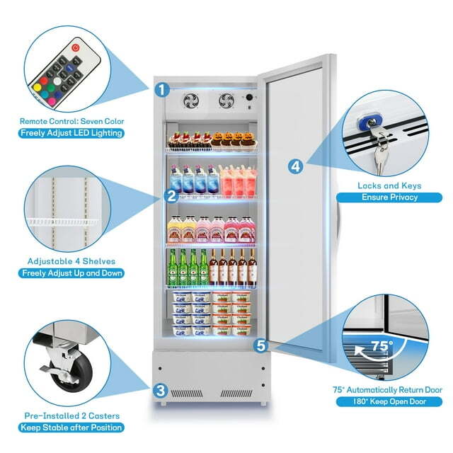 Merchandiser Refrigerator Cooler Glass Door Commercial Display Beverage 11 Cu.Ft