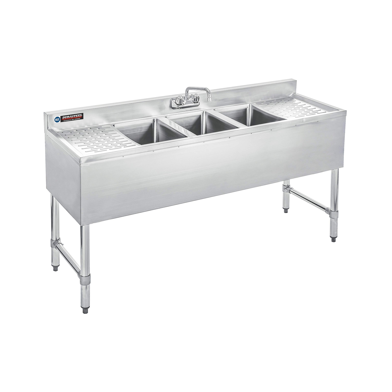 DuraSteel 3 Compartment Stainless Steel Bar Sink with 10″ L x 14″ W x 10″ D B…
