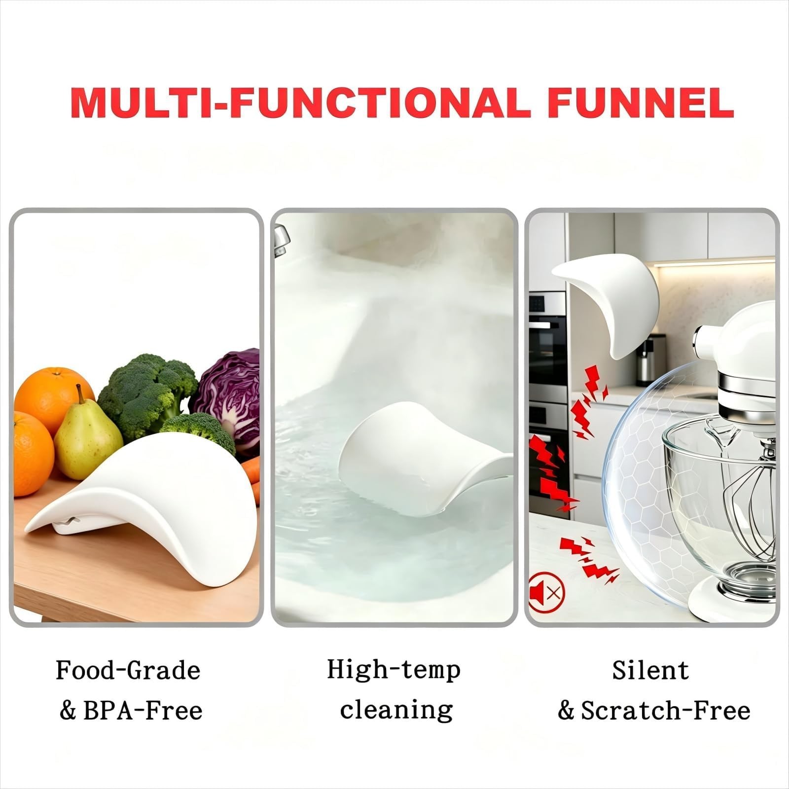 Pouring Chute for KitchenAid Stand Mixer: Universal Silicone Flour Funnel & C…
