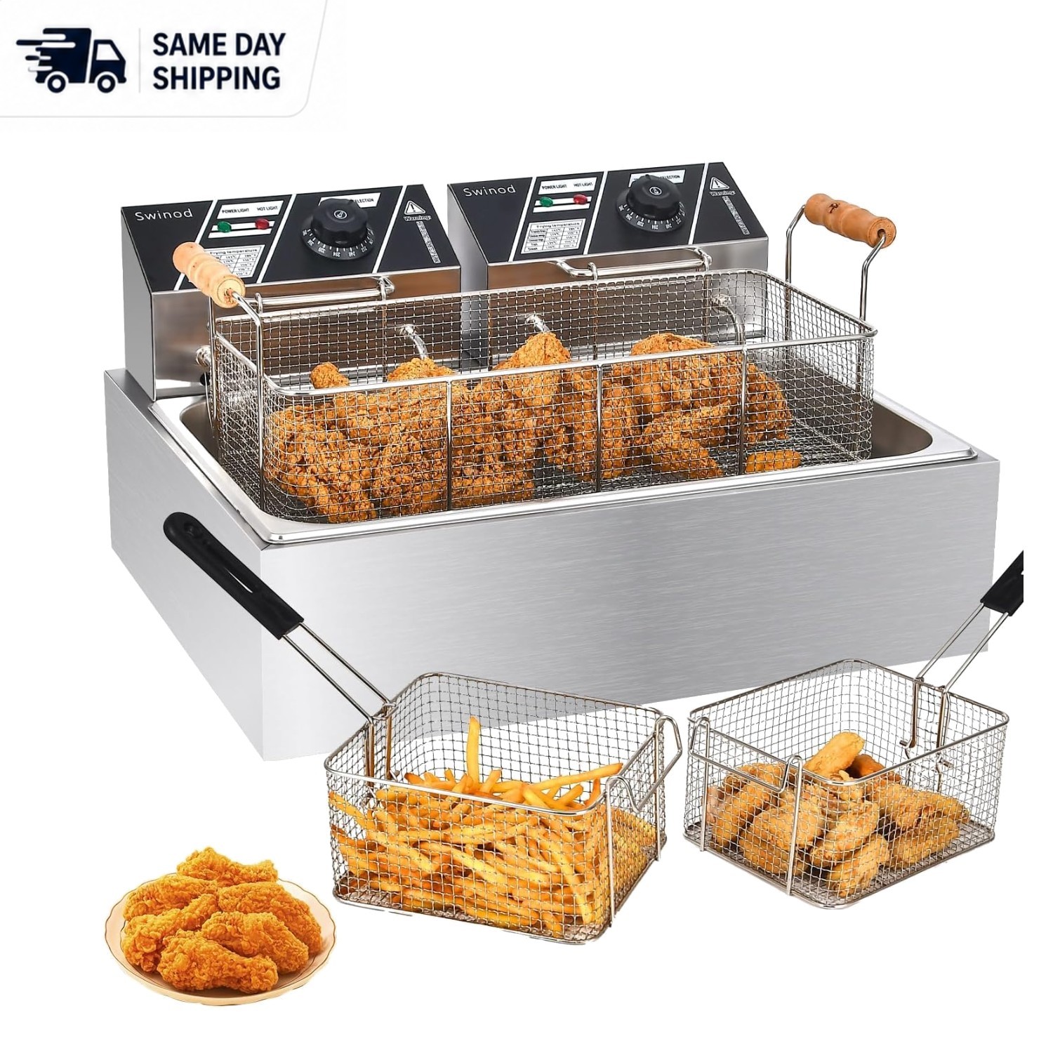 3400W Commercial Deep Fryer, 12.7QT Stainless Steel for Home & Restaurant Use