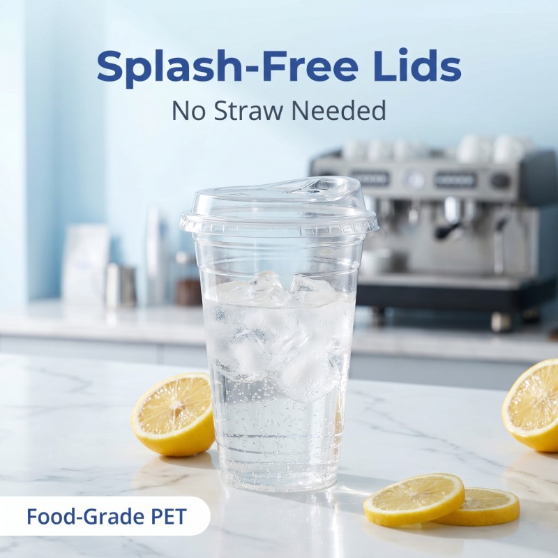 50/100 Pack 16-24oz Clear Plastic Cups with Strawless-Sip-Lids, Disposable Cup