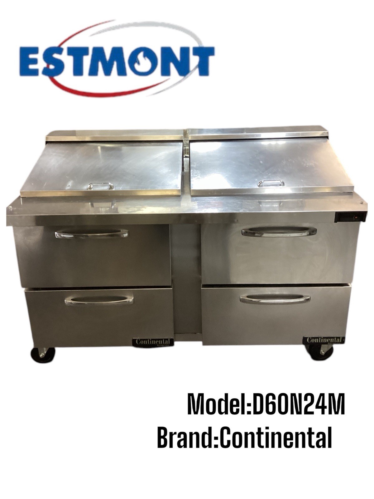 Continental, Sandwich Prep Table, Refrigerator, 4drawers, Model D60N24M, 110 V.